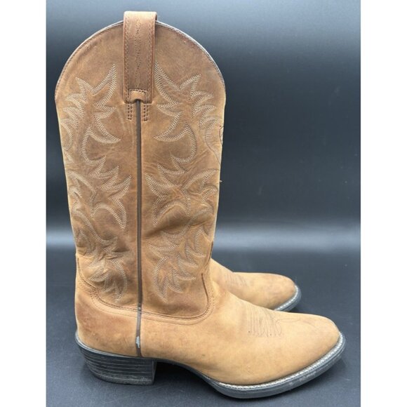 Ariat Western Cowboy Boots Mens 10D Heritage Stockman Distressed Brown Work GUC - Picture 11 of 16